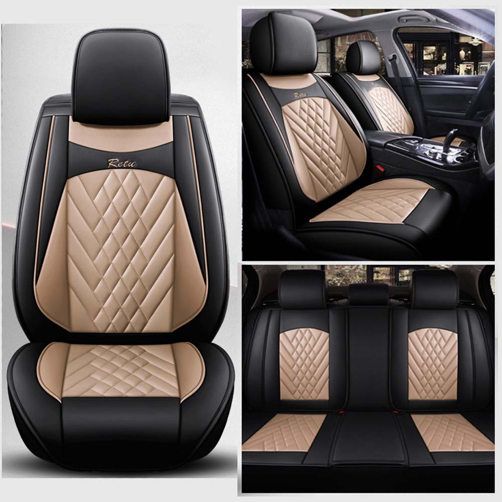 Universal 5 Seat Car Cover Black and Brown PU Leather