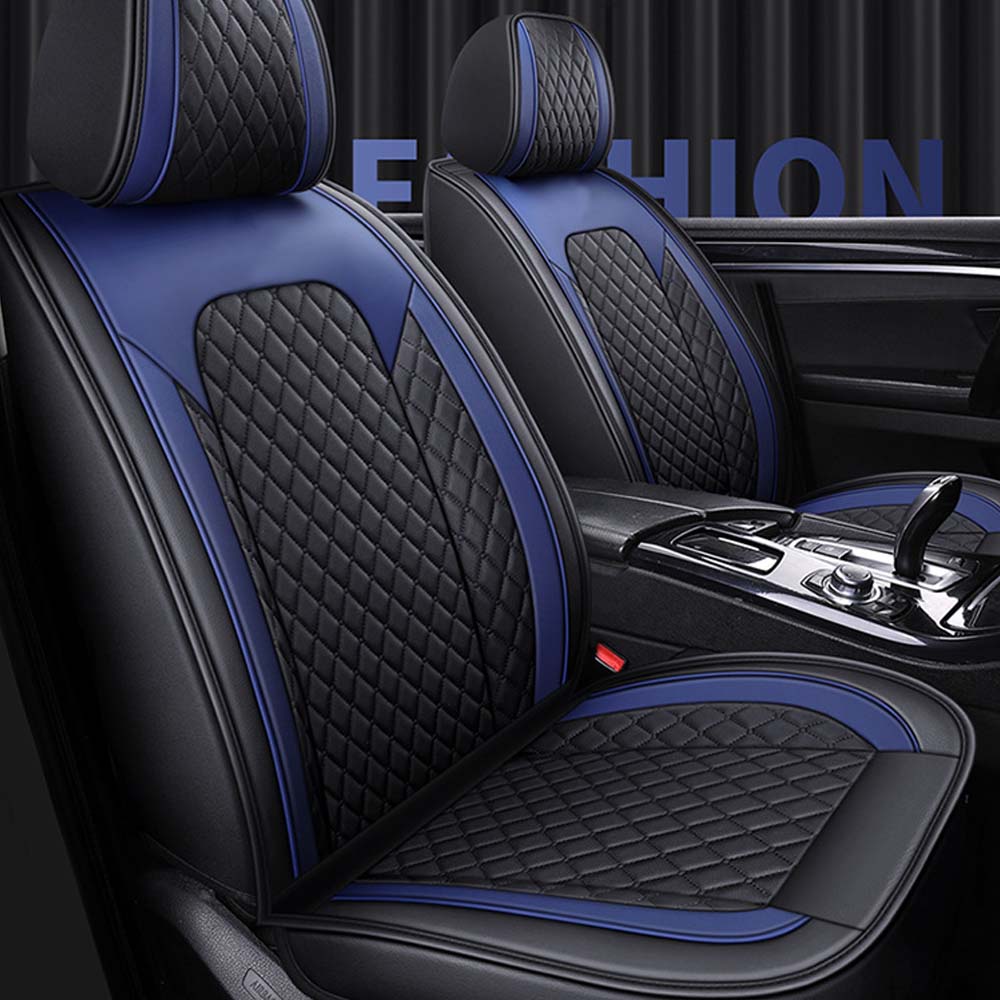 Universal 5 Seat Car Cover PU Leather Blue Black