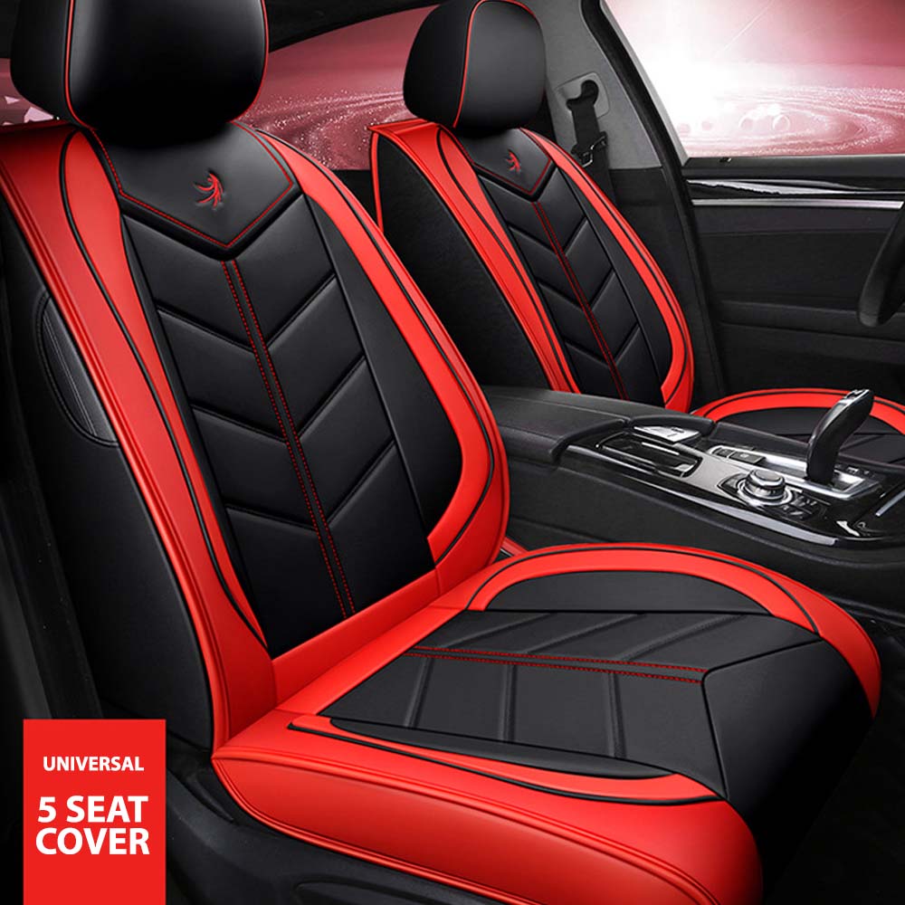 Universal 5 Seat Car Cover PU Leather Red Black