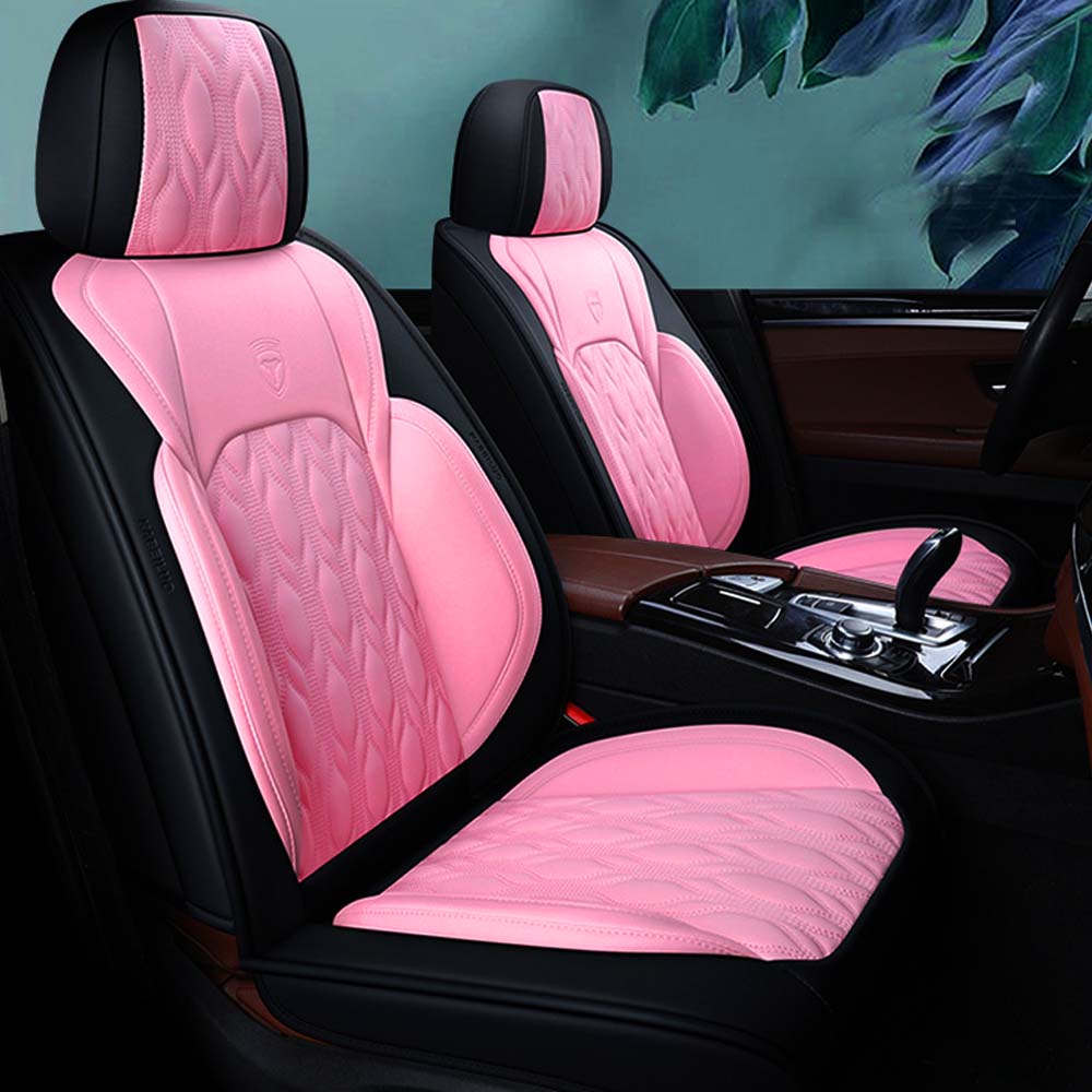 Universal 5 Seat Car Cover Black Pink PU Leather