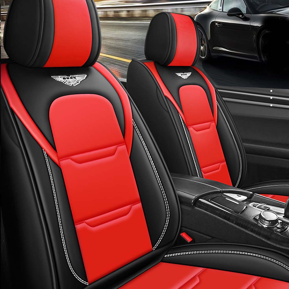 Universal 5 Seat Car Cover Black Red PU Leather