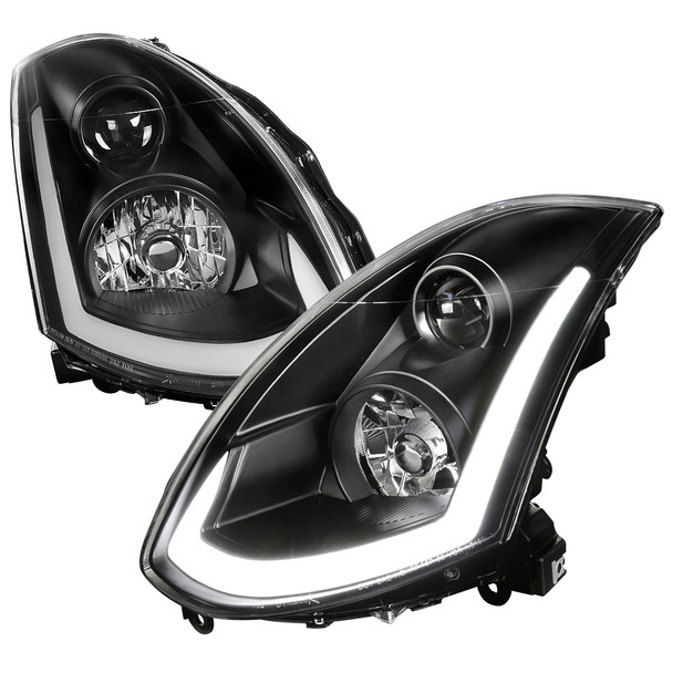 2003-2007 Infiniti G35 Coupe LED Bar Projector Headlights w/ Sequential Turn Signals (Matte Black Housing/Clear Lens)