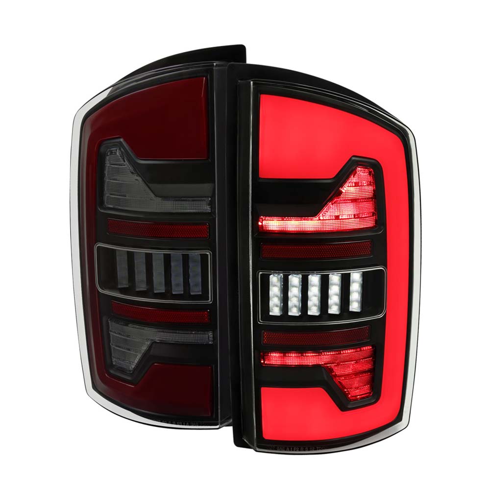 2007-2009 Dodge RAM 1500/2500/3500 Red LED Bar Tail Lights (Matte Black Housing/Smoke Lens)