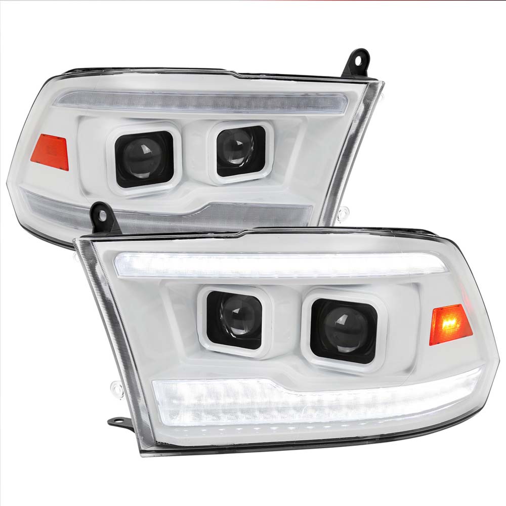 2009-2018 Dodge RAM 1500/2019-2021 RAM Classic/2010-2018 RAM 2500/3500 Switchback Sequential Projector Headlights (White Housing/Clear Lens)