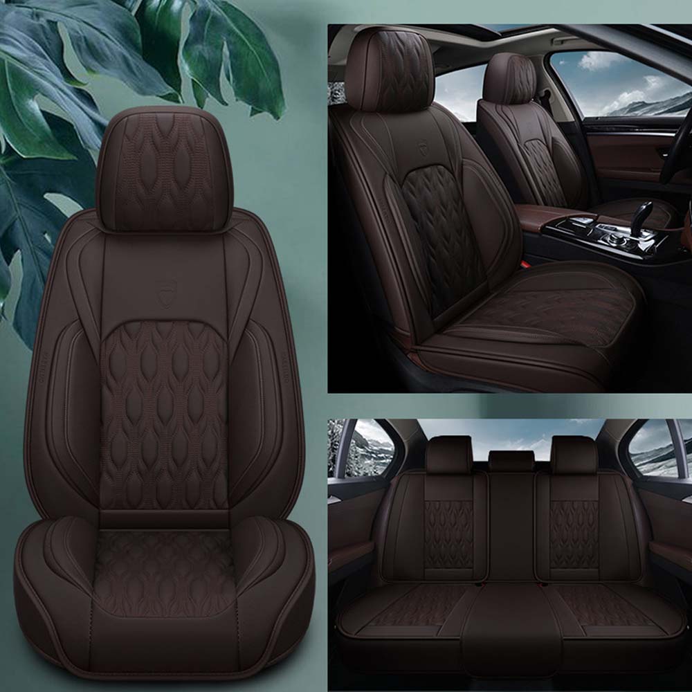 Universal 5 Seat Car Cover Coffee Brown PU Leather Waterproof