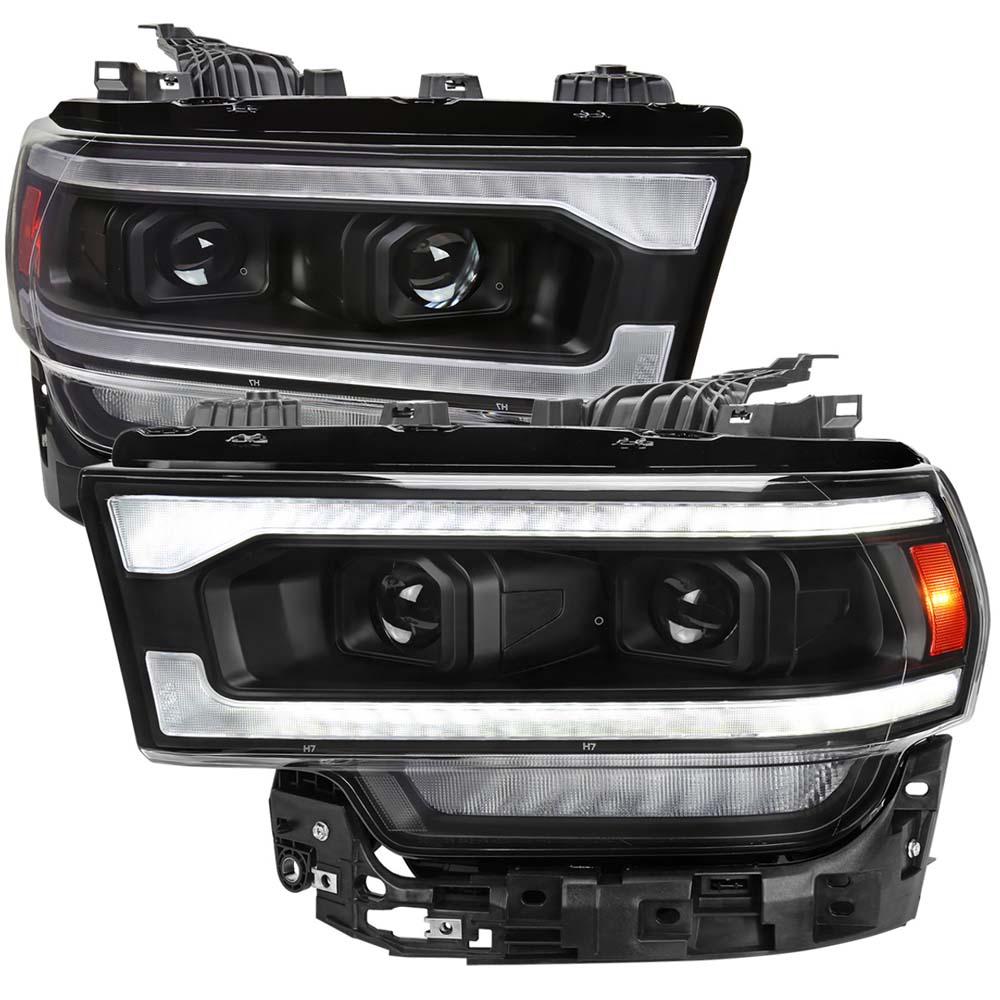 2019-2024 Dodge RAM 2500/3500/4500/5500 Switchback Sequential LED Turn Signal Projector Headlights (Matte Black Housing/Clear Lens)