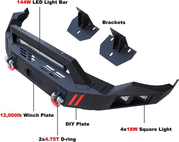 2010 - 2018 RAM 2500 3500 Front Steel Bumper Compatible with Winch Plate & LED Lights - Image 3