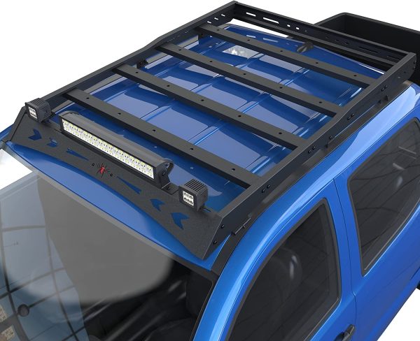 Tacoma Top Roof Rack Cargo Carrier with 2x18W LED Lights and 144W Light Bar Textured Black Roof Luggage Storage for Toyota Tacoma 2005-2022 - Image 2