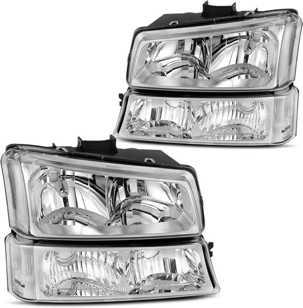 2003-2007 Headlight Assembly Compatible with 2003 2004 2005 2006 Avalanche Silverado 1500 2500 3500/2007 Chevrolet Silverado Classic Chrome Housing