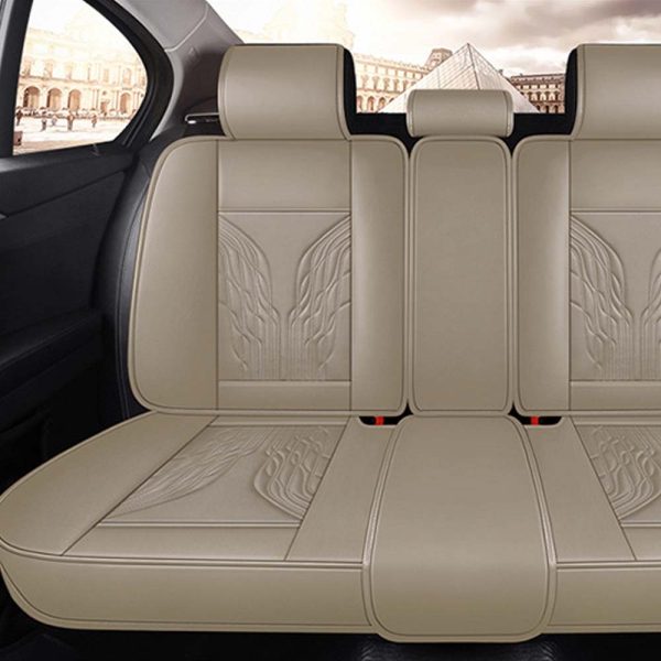 Universal 5 Seat Car Cover PU Leather Beige - Image 2