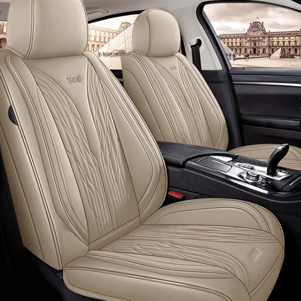 Universal 5 Seat Car Cover PU Leather Beige