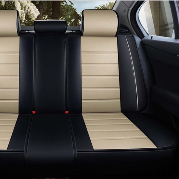 Universal 5 Seat Car Cover PU Leather Beige Black - Image 2