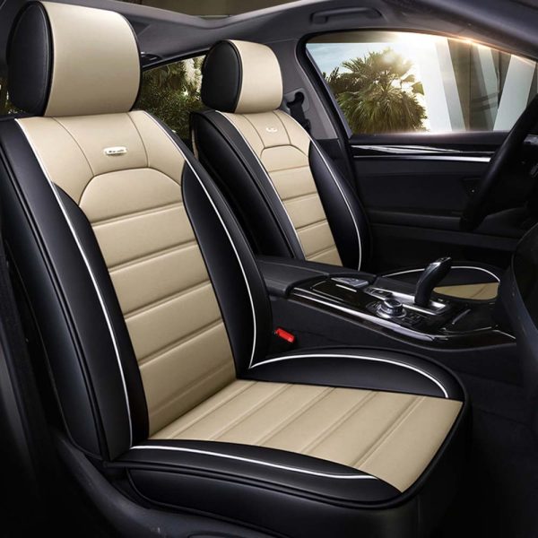 Universal 5 Seat Car Cover PU Leather Beige Black