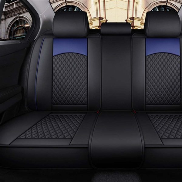 Universal 5 Seat Car Cover PU Leather Blue Black - Image 2