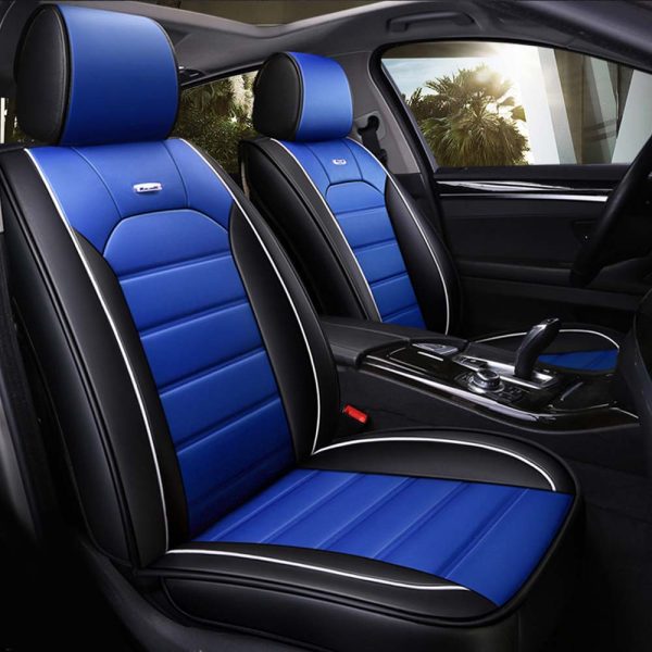 Universal 5 Seat Car Cover PU Leather Blue Black