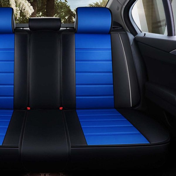 Universal 5 Seat Car Cover PU Leather Blue Black - Image 2