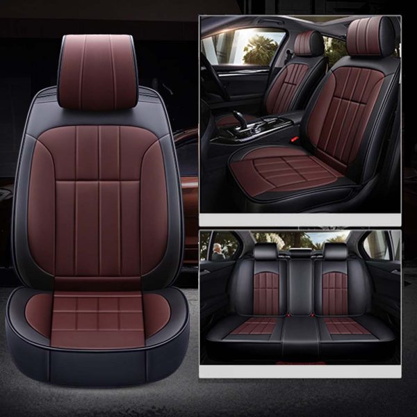 Universal 5 Seat Car Cover PU Leather Brown Black