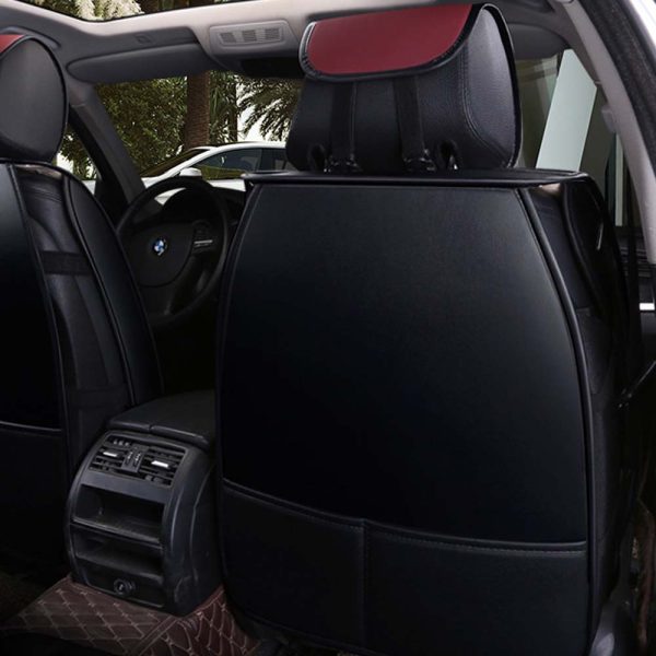 Universal 5 Seat Car Cover PU Leather Burgundy Black - Image 3