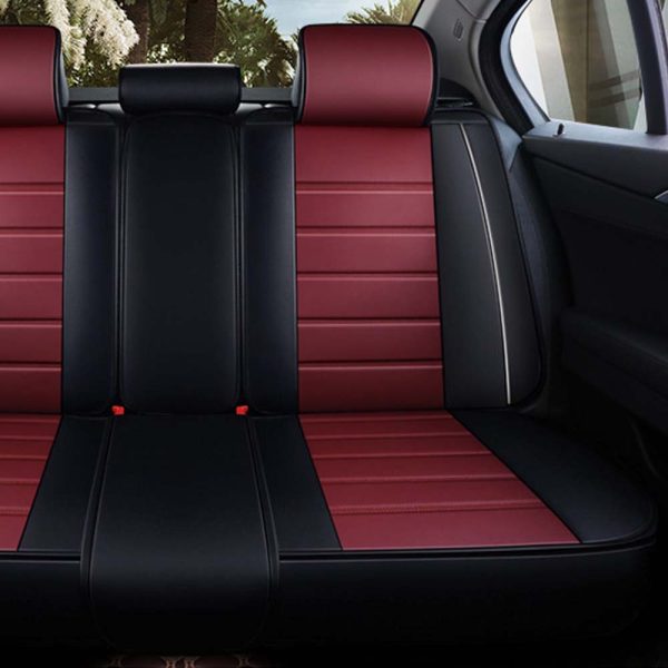 Universal 5 Seat Car Cover PU Leather Burgundy Black - Image 2