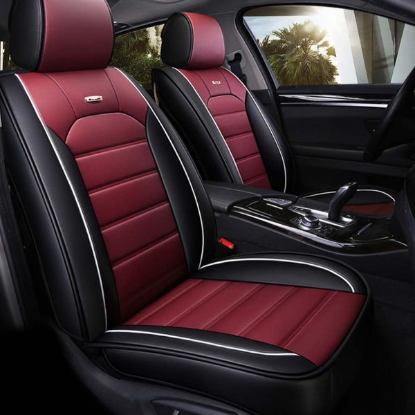 Universal 5 Seat Car Cover PU Leather Burgundy Black