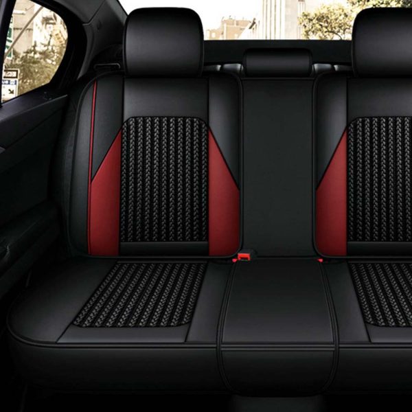 Universal 5 Seat Car Cover PU Leather and Fabric Red Black - Image 2