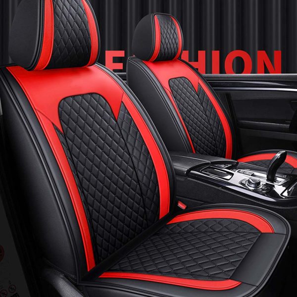 Universal 5 Seat Car Cover PU Leather Red Black