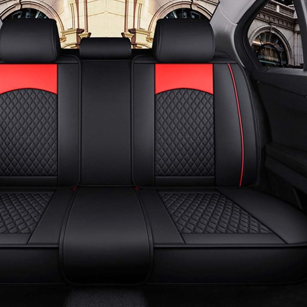 Universal 5 Seat Car Cover PU Leather Red Black - Image 2