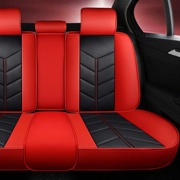 Universal 5 Seat Car Cover PU Leather Red Black - Image 2