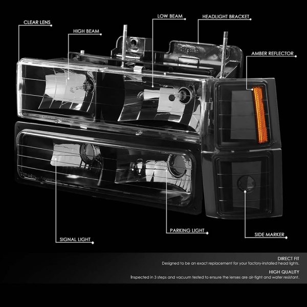 1994-1998 Chevy C10 C/K Blazer Suburban Tahoe Headlights Assembly with Bumper Light and Corner Lamp - Image 2