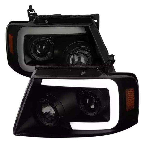 2004 - 2008 Ford F-150 Switchback Sequential LED C-Bar Projector Headlights (Matte Black Housing/Clear Lens)