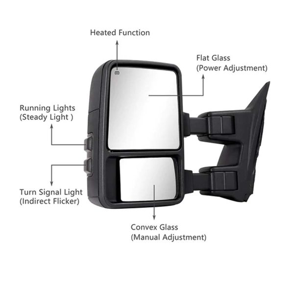 TOWING MIRRORS FOR F250 F350 F450 F550 SUPER DUTY TRUCK 2008-2016 SMOKE LENS - Image 2