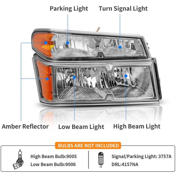 Headlight Assembly Compatible with 2004-2012 Chevy Colorado/GMC Canyon Chrome Housing - Image 2