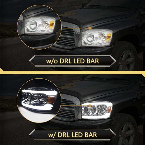 Assembly Compatible with 2006-2008 Dodge Ram 1500 / 2006-2009 Dodge Ram 2500 3500 w/ LED BAR Chrome Housing - Image 4