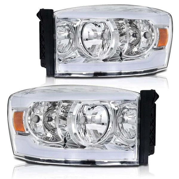 Assembly Compatible with 2006-2008 Dodge Ram 1500 / 2006-2009 Dodge Ram 2500 3500 w/ LED BAR Chrome Housing