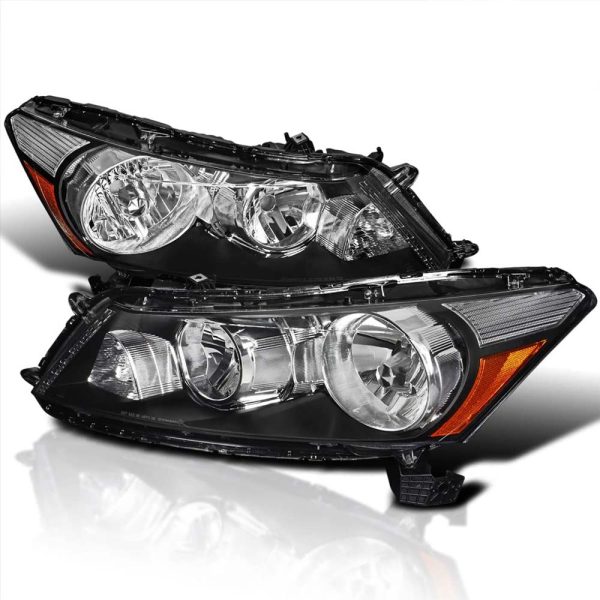 2008-2012 Honda Accord Headlights Diamond Black 4Dr Sedan Head Light Lamp Assembly