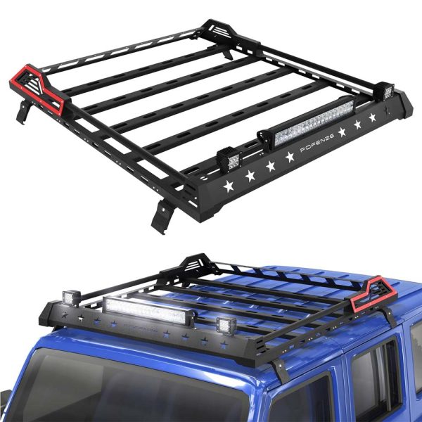 Roof Rack for Jeep Wrangler Hardtop – LED Lights, Heavy Duty Truck Roof Rack for 4-Door JK JL (2007-2023)