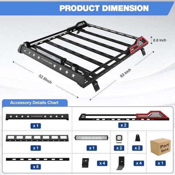 Roof Rack for Jeep Wrangler Hardtop – LED Lights, Heavy Duty Truck Roof Rack for 4-Door JK JL (2007-2023) - Image 4