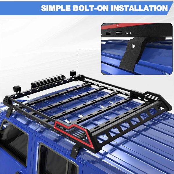 Roof Rack for Jeep Wrangler Hardtop – LED Lights, Heavy Duty Truck Roof Rack for 4-Door JK JL (2007-2023) - Image 3