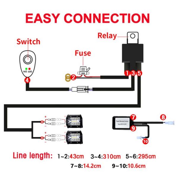 LED Light Bar Wiring Harness Kit, With 2 Leads, Switch and Wireless Remote - Image 2