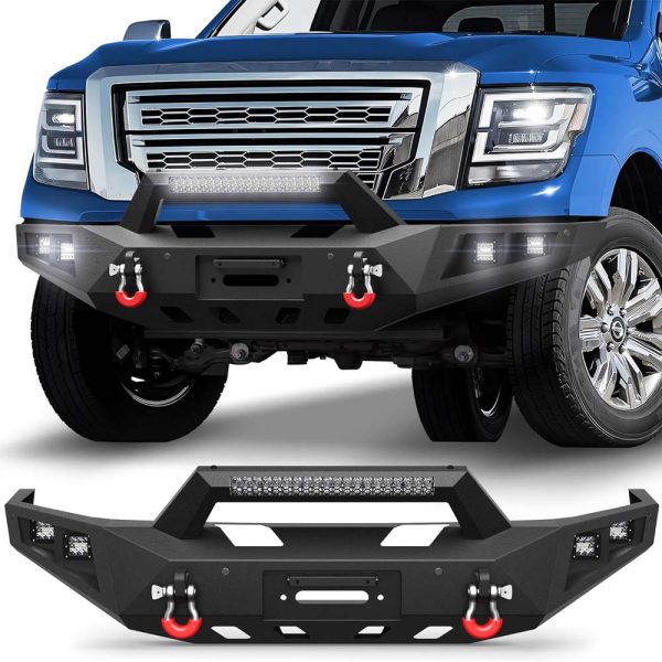 2016 - 2024 Nissan Titan XD Full Width Front Bumper - With Winch Plate, LED Lights, D-rings - Image 7