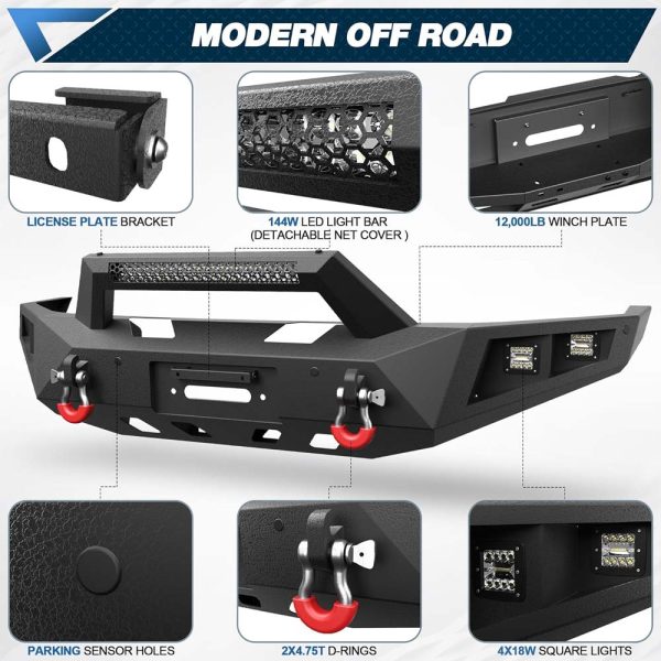 2016 - 2024 Nissan Titan XD Full Width Front Bumper - With Winch Plate, LED Lights, D-rings - Image 5