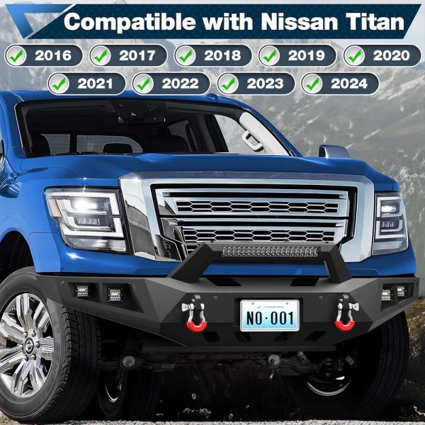 2016 - 2024 Nissan Titan XD Full Width Front Bumper - With Winch Plate, LED Lights, D-rings - Image 8