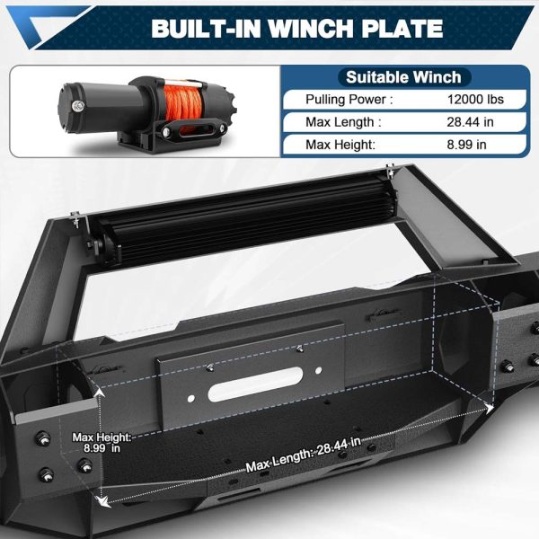 2016 - 2024 Nissan Titan XD Full Width Front Bumper - With Winch Plate, LED Lights, D-rings - Image 3