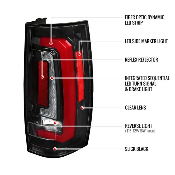 2007-2014 Chevrolet Tahoe/Suburban / 2007-2014 GMC Yukon/Yukon Denali LED Sequential Turn Signal Tail Lights (Jet Black Housing/Clear Lens) - Image 8