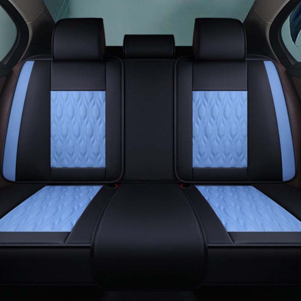 Universal 5 Seat Car Cover Black Blue PU Leather - Image 2