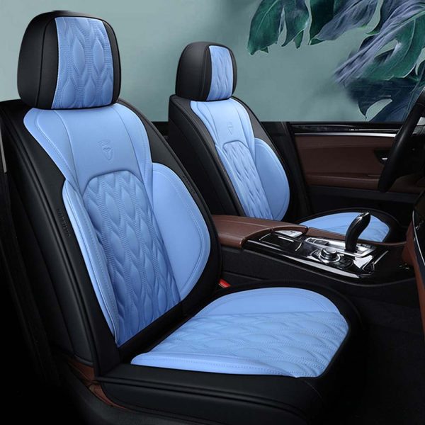 Universal 5 Seat Car Cover Black Blue PU Leather