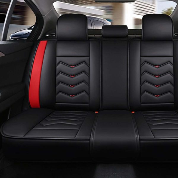 Universal 5 Seat Car Cover Black Blue PU Leather - Image 2