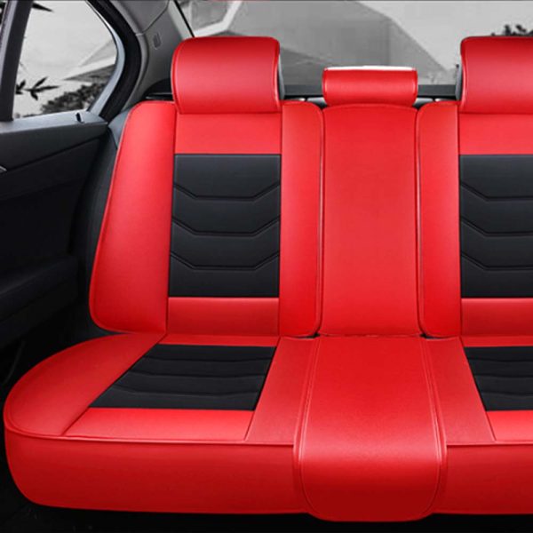 Universal 5 Seat Car Cover Black Red PU Leather - Image 2