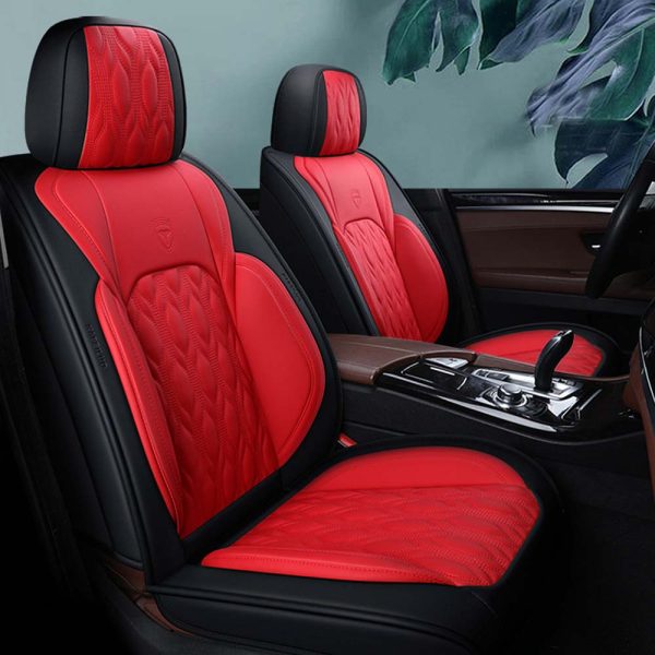 Universal 5 Seat Car Cover Black Red PU Leather - Image 2