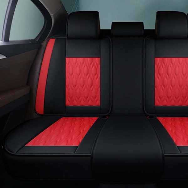 Universal 5 Seat Car Cover Black Red PU Leather - Image 3